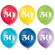 Latex Milestone Number 50 Balloons, Assorted, 12 in, 6ct
