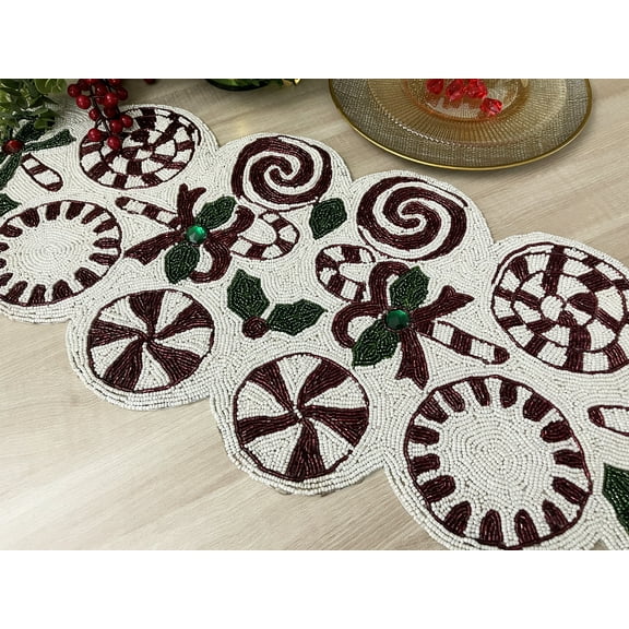 Handmade table runner, beaded runner, Christmas runner, centerpiece, 13x36inch