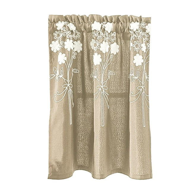 DOLITY Floral Window Curtain Semi - Kitchen Curtain Tier Light Light Khaki - 137x61cm
