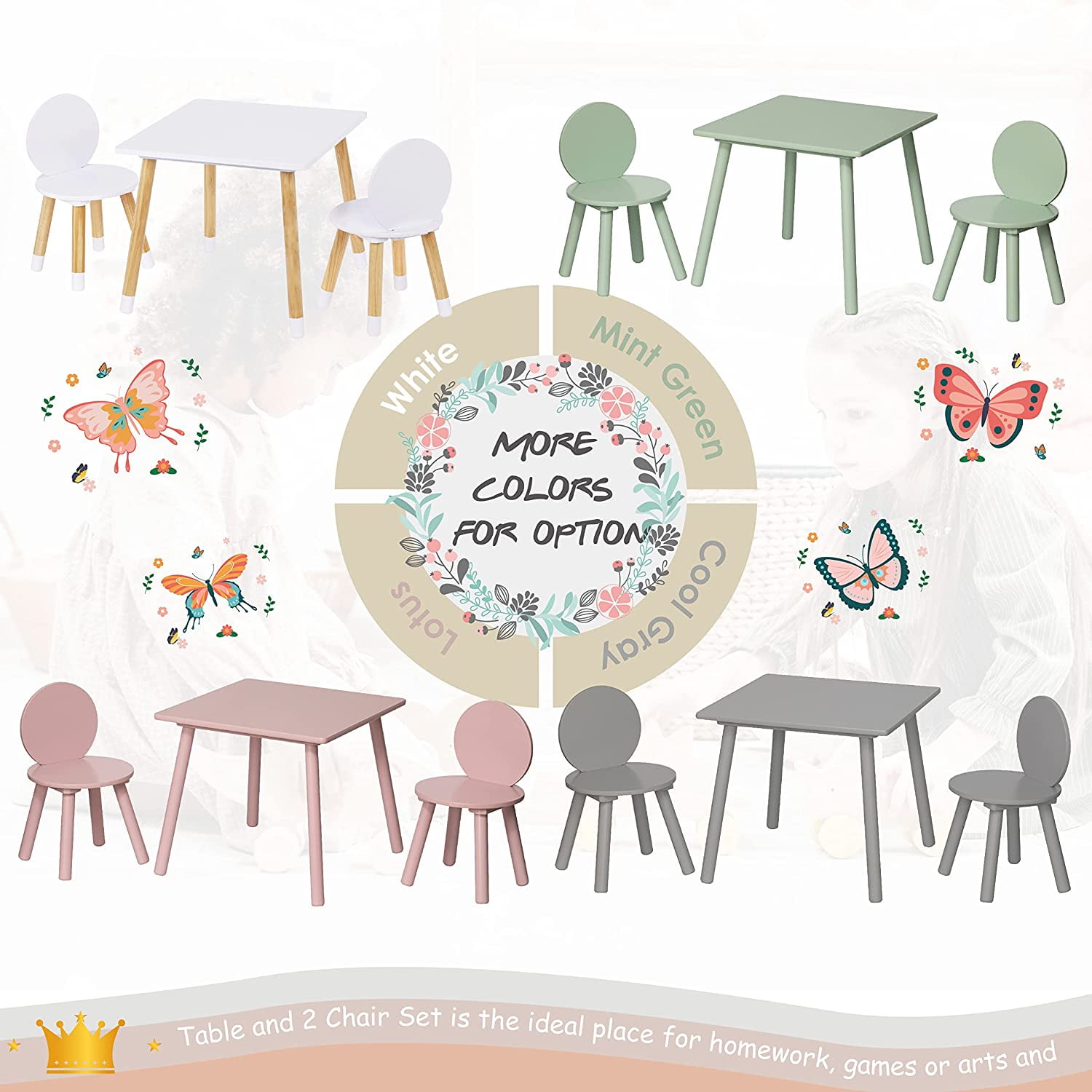 UTEX 3-Piece 2-in-1 Multifunction Kids Activity Table and Chair Set, Gray