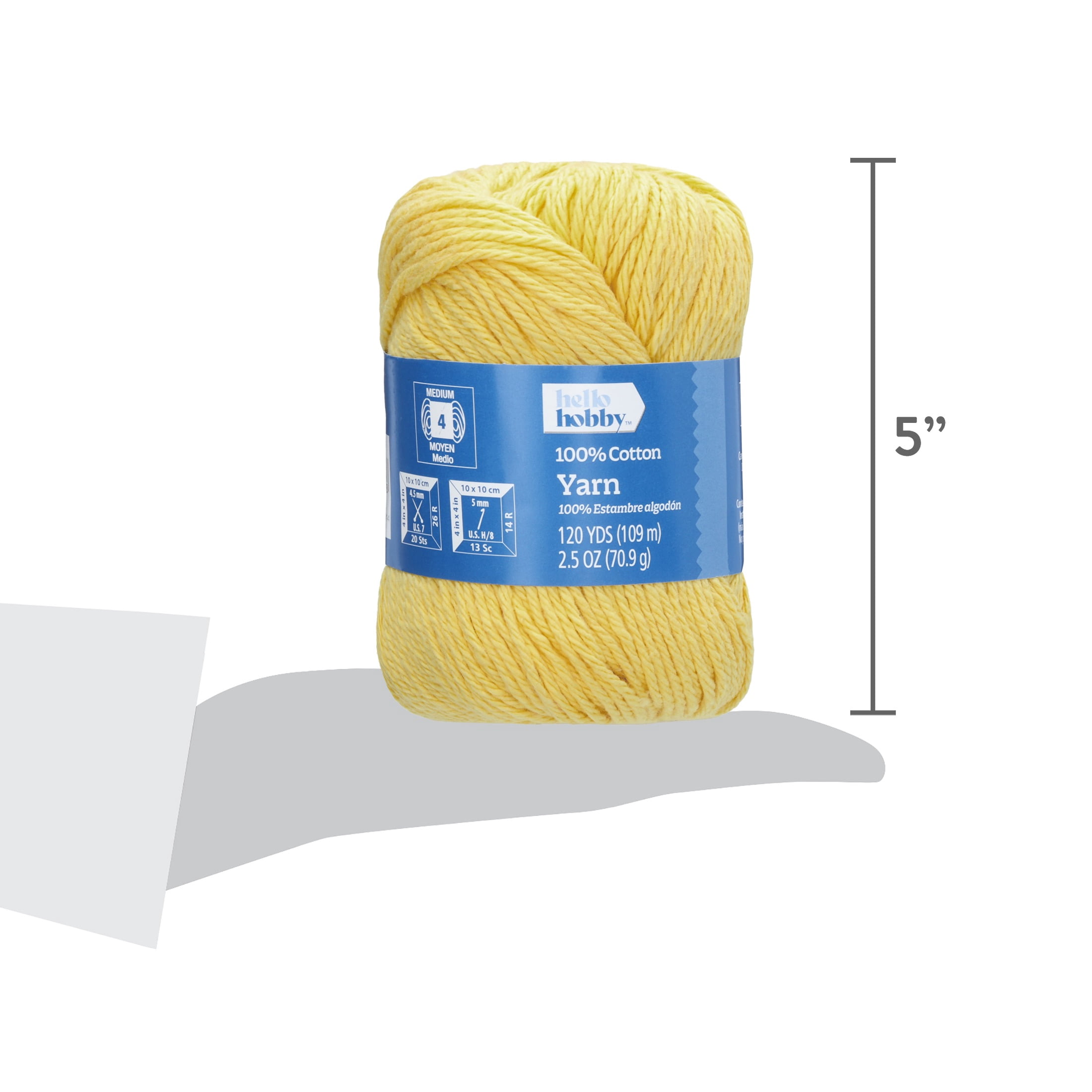 Hello Hobby Size 4 Medium Weight Cotton Sunshine Yarn, 2.5 oz, 120 yds