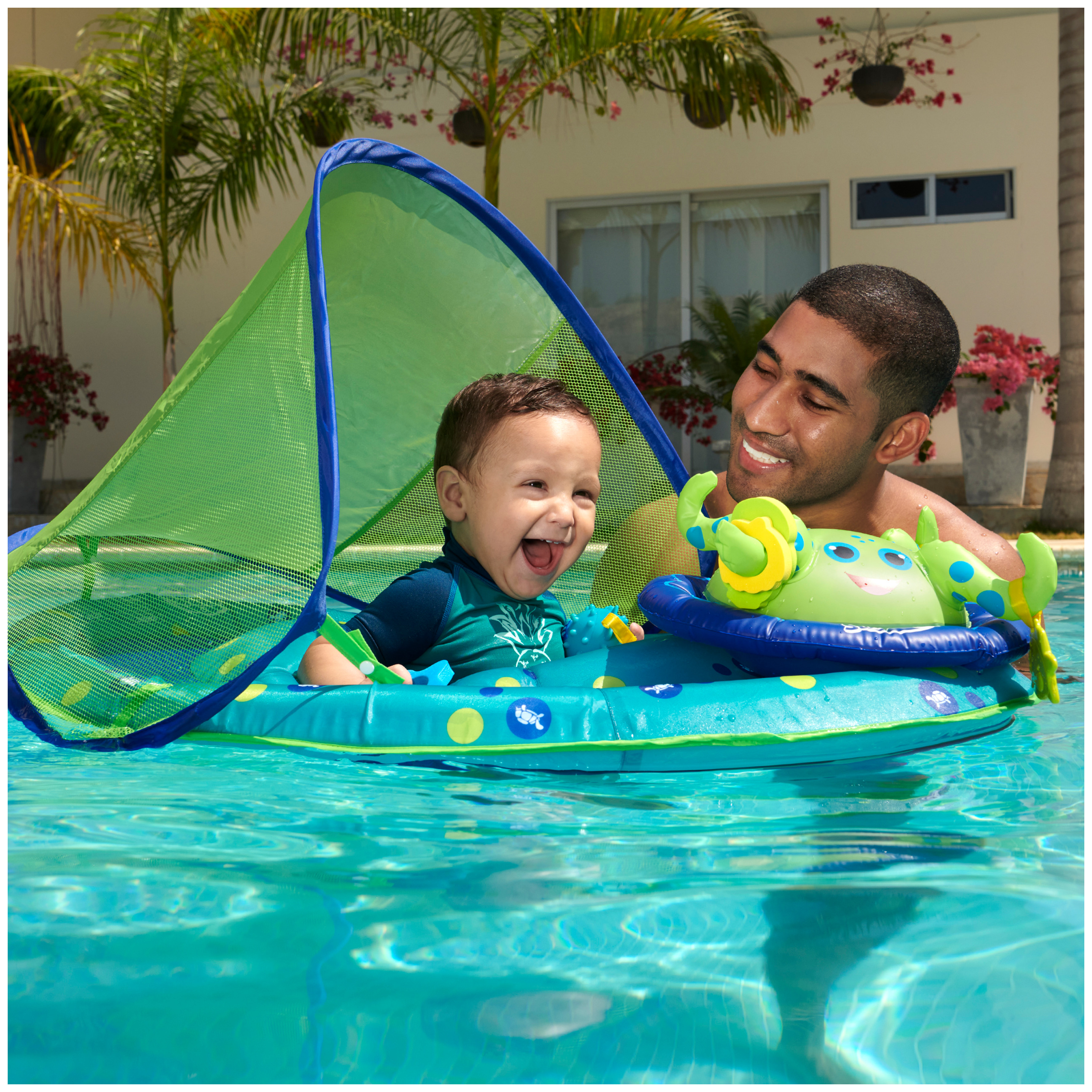 SwimWays Baby Spring Float Activity Center, Inflatable Float for Baby Boys, Blue/Green - image 3 of 8