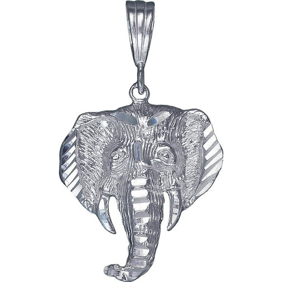 Sterling Silver Elephant Charm Pendant Necklace with Diamond Cut Finish and 18 Inch Rolo Chain