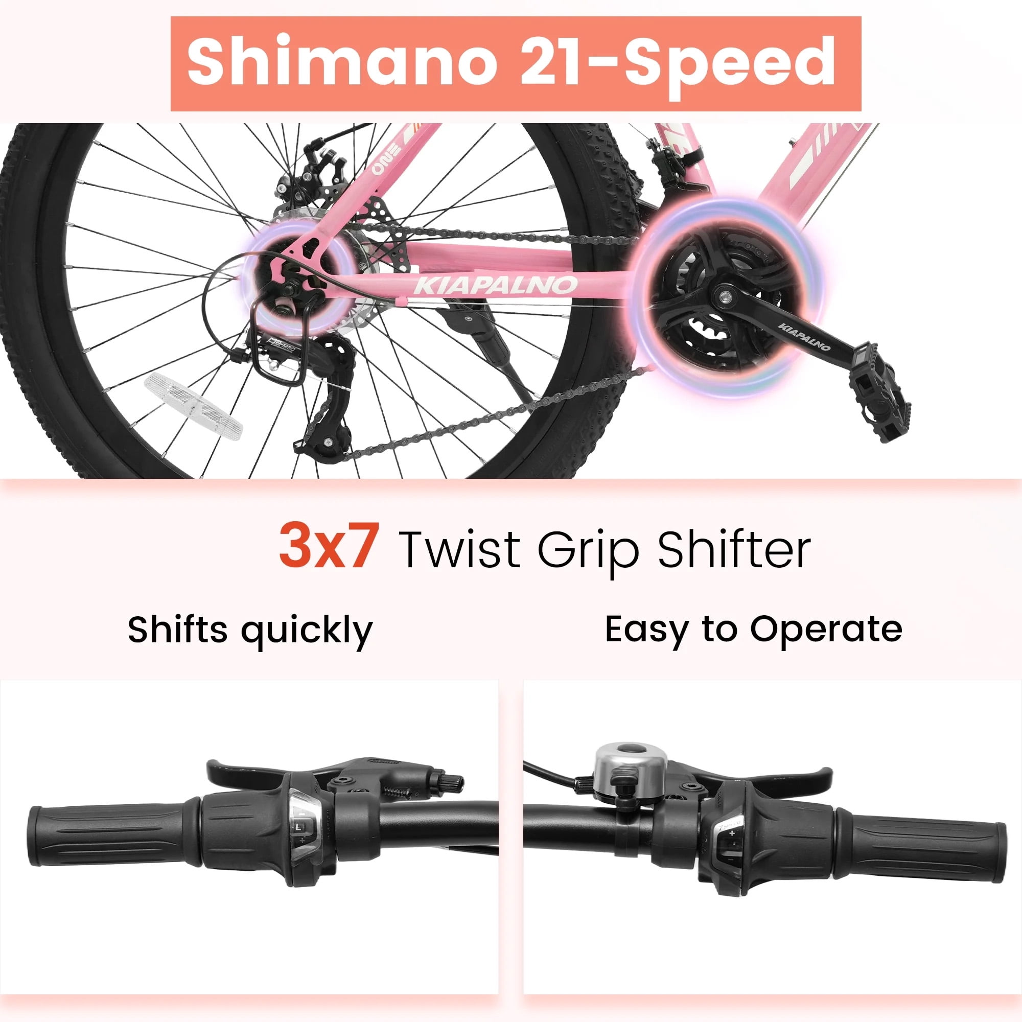 26 inch Women Mountain Bike, 21 Speeds Mountain Bicycle with Dual Disc Brakes and 100mm Front Suspension, Steel Frame MTB Bike for Urban Trail Snow Commuter, Pink