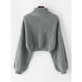 thumbnail image 2 of ZAFUL for Women Roll Neck Drop Shoulder Lantern Sleeve Cropped Sweater Gray M, 2 of 5