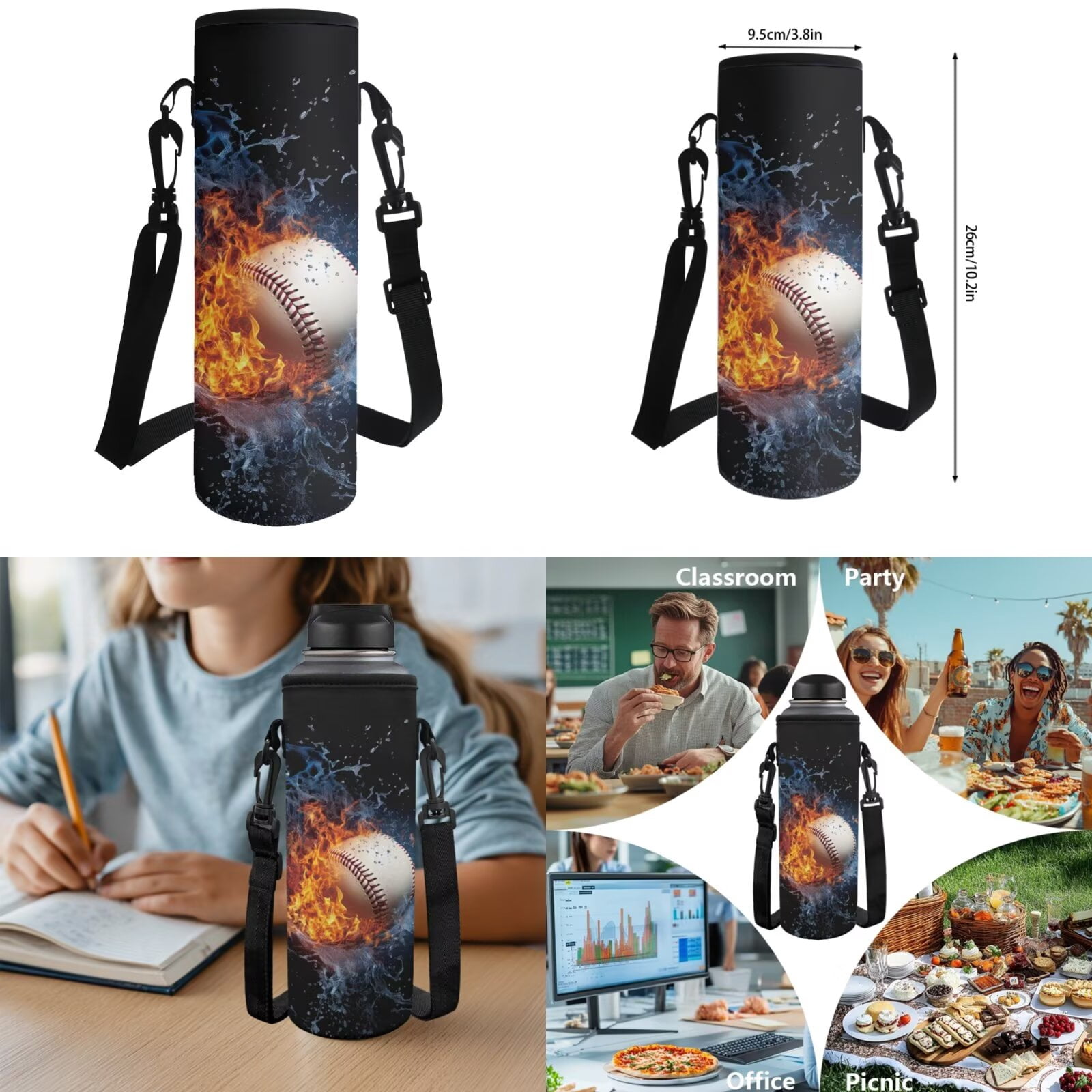 Pzuqiu Baseball Print Backpacks for School Boys 4 pcs with Lunch Box Pencil Bag Water Bottle Holder Set for Kids Large Travel School Bag for Boys 8-12 Camping Daypack for Kids