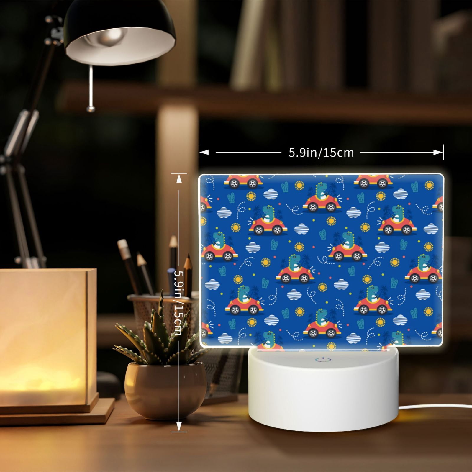 Vsdgher Dinosaur Driving Rectangular Acrylic Night Light Acrylic Sleep Night Light Friend Gifts for Birthday Gifts for Women Teens Boys Girls