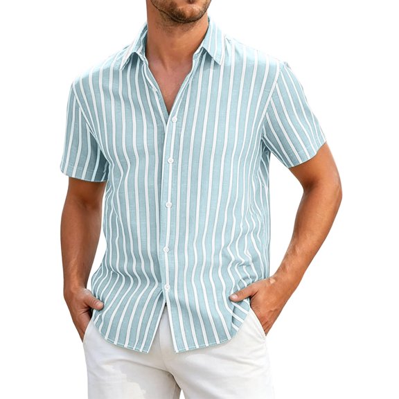 Guluxicc Men's Striped Beach Shirts Button Down Collared Short Sleeve Tops for Summer Vacation Casual Outfits