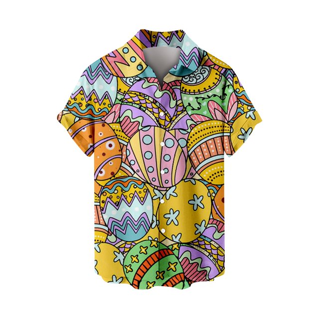 Wyzesi Compression Shirt Men Pack Male Spring and Summer Easter Day Short Shirt Lapel Fully Printed Printed Single Shirt with Pocket Mens Button Down Short Sleeve Shirt