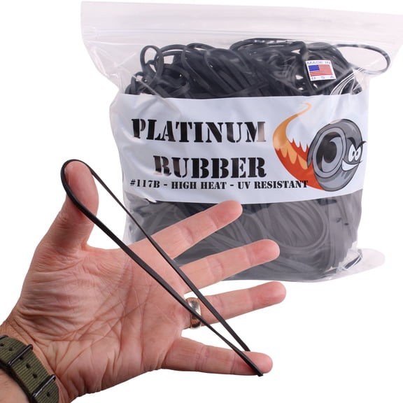 Black #117B Extra Large 7 Inch Premium Outdoor Rubberbands .125 inch Wide, Made in USA, High Heat UV Resistant Platinum Rubber Crepe Band Approx. 200 per LB, 50 per 1/4lb (7" Long x 1/8" W) (0.25lb)