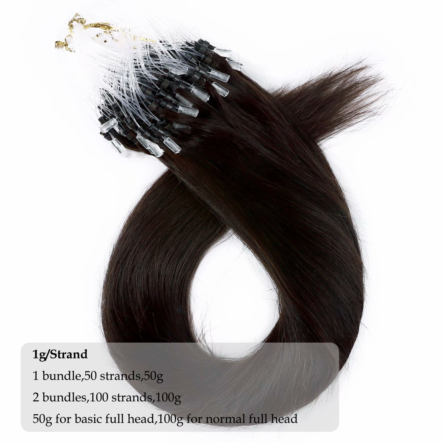 Benehair Micro Loop In Hair Bonds Russian Human Hair Extensions Micro Ring Beads 100% Remy Hair Extension Micro Link Hair 1g Thick Strands 50g Brown Soft