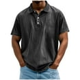 thumbnail image 2 of LODIENY Men's Polo Shirts Collared Short Sleeve Distressed Washed Button T-Shirt Athletic Golf Shirts Casual Vintage Basic Workout Tee Tops Black L, 2 of 7