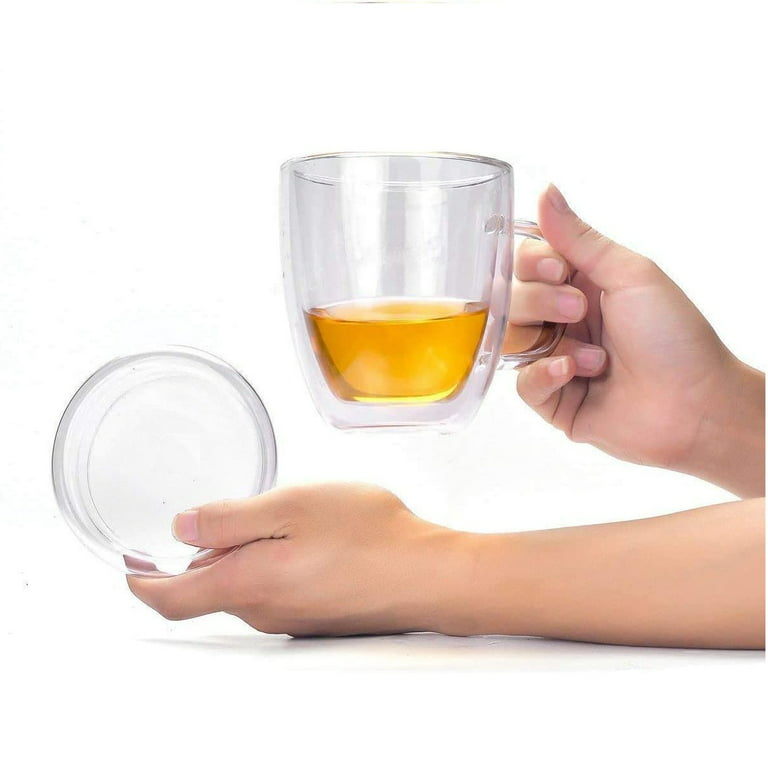 ELIXIR GLASSWARE Large Double Wall Coffee Mugs 16 oz - Double Wall Glass  Set of 2 - Insulated Coffee Mugs with Handle (16 oz)