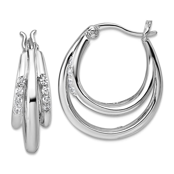 925 Sterling Silver Rhodium Plated Polished Cubic Zirconia Hoop Earrings 23.5x19.4mm Wide 7.3mm Thick Hoop Earring for W
