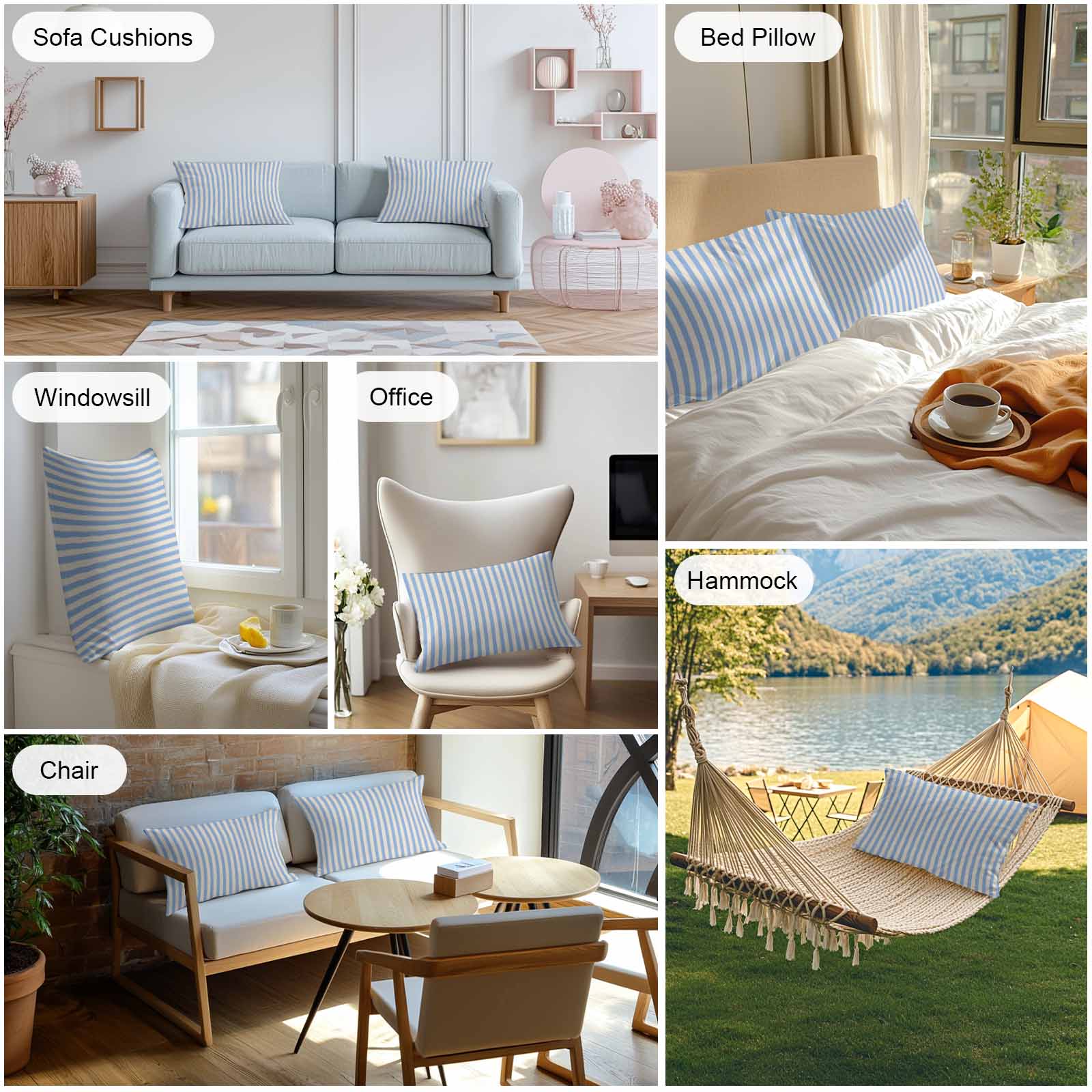 Outdoor Waterproof Throw Pillow Covers Set of 2 Blue Stripes Pillowcases Lumbar Outdoor Pillows Cushion Case 20x12 Inch Linen Classic Vertical Striped Patio Pillows for Couch Sofa Bed Garden