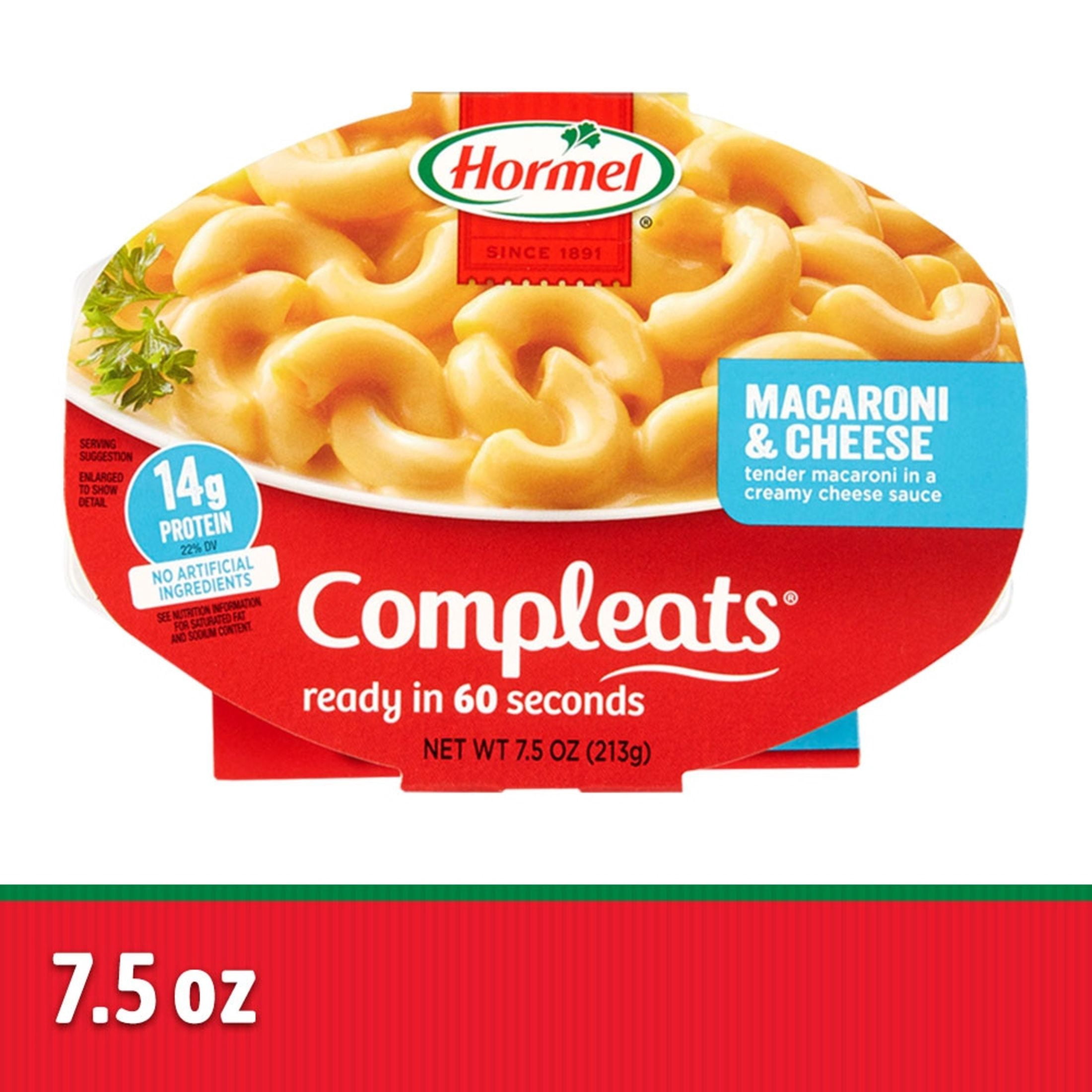 (7 pack) HORMEL COMPLEATS Macaroni & Cheese, Shelf-Stable, 14 grams Protein Per Serving, 7.5 oz Plastic Microwaveable Tray