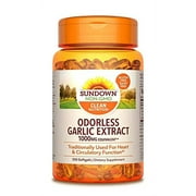 Sundown Garlic 1000 mg, 250 Odorless Softgels (Packaging May Vary) Non-GMOˆ, Free of Gluten, Dairy, Artificial Flavors