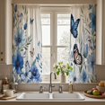 thumbnail image 2 of Boho Blue Flower Butterfly Kitchen Curtains Spring Watercolor Floral Small Short Window Curtains Botanical Bathroom Curtain 2 Panels Window Treatment Tiers Drapes 26x36 Inch, 2 of 4