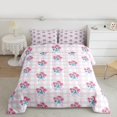 thumbnail image 2 of Homewish Girl Lovely Bowknot Ribbon Queen Comforter Set,Cartoon Flower Geometric Checkered Bedding Sets,Pink Blue Bedding Comforter Set For Kids,Ultra Soft Home Decor Reversible,3pcs, 2 of 8