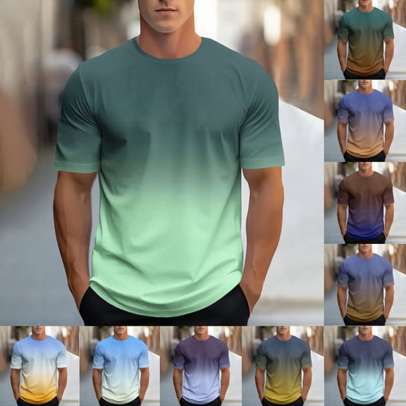 SGFCWSX Men's Short Sleeve T-Shirts, Gradient Casual Crewneck Everyday Wear Tee for Men Mint Green Size XL