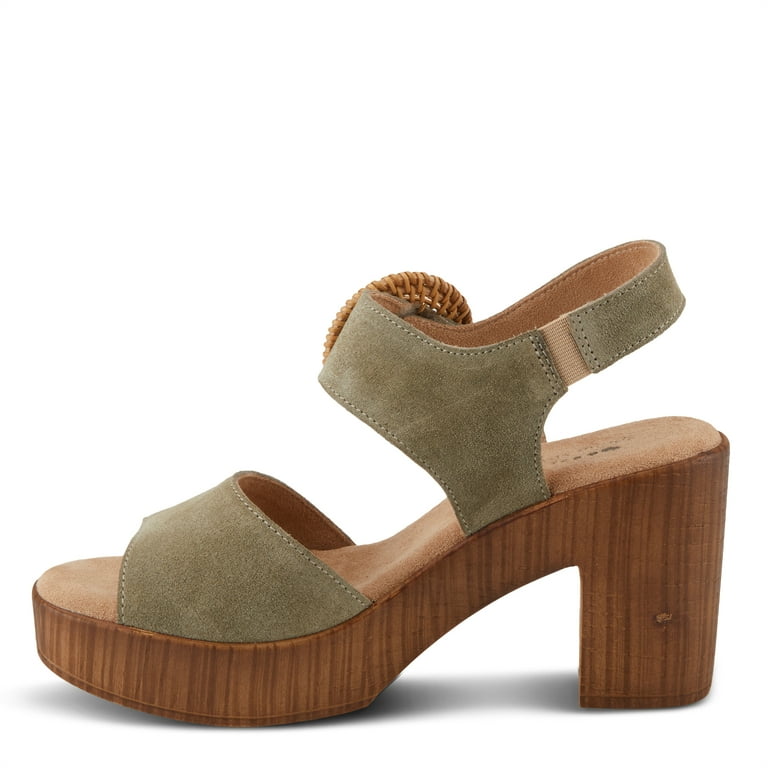 Spring Step Women's Gamona Ankle-Strap Sandal - Cork Chunky Heel, Suede Upper, 3.25 Inch Heel