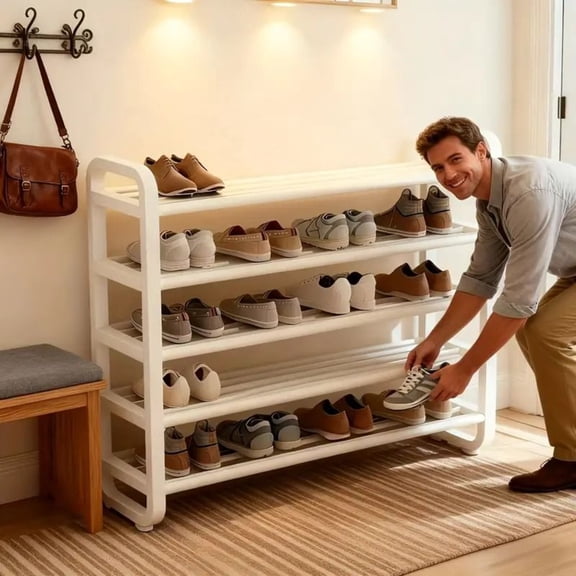White Five-layer Shoe Storage Rack, Compact Floor-standing Shoe Rack, Without Wooden Structure, Easy To Assemble, Suitable for Entrance, Corridor, and Living Room.
