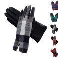 thumbnail image 3 of Women Tartan Checked Plaid Touchscreen Gloves Winter Warm Christmas Holiday Gift Gray, 3 of 5