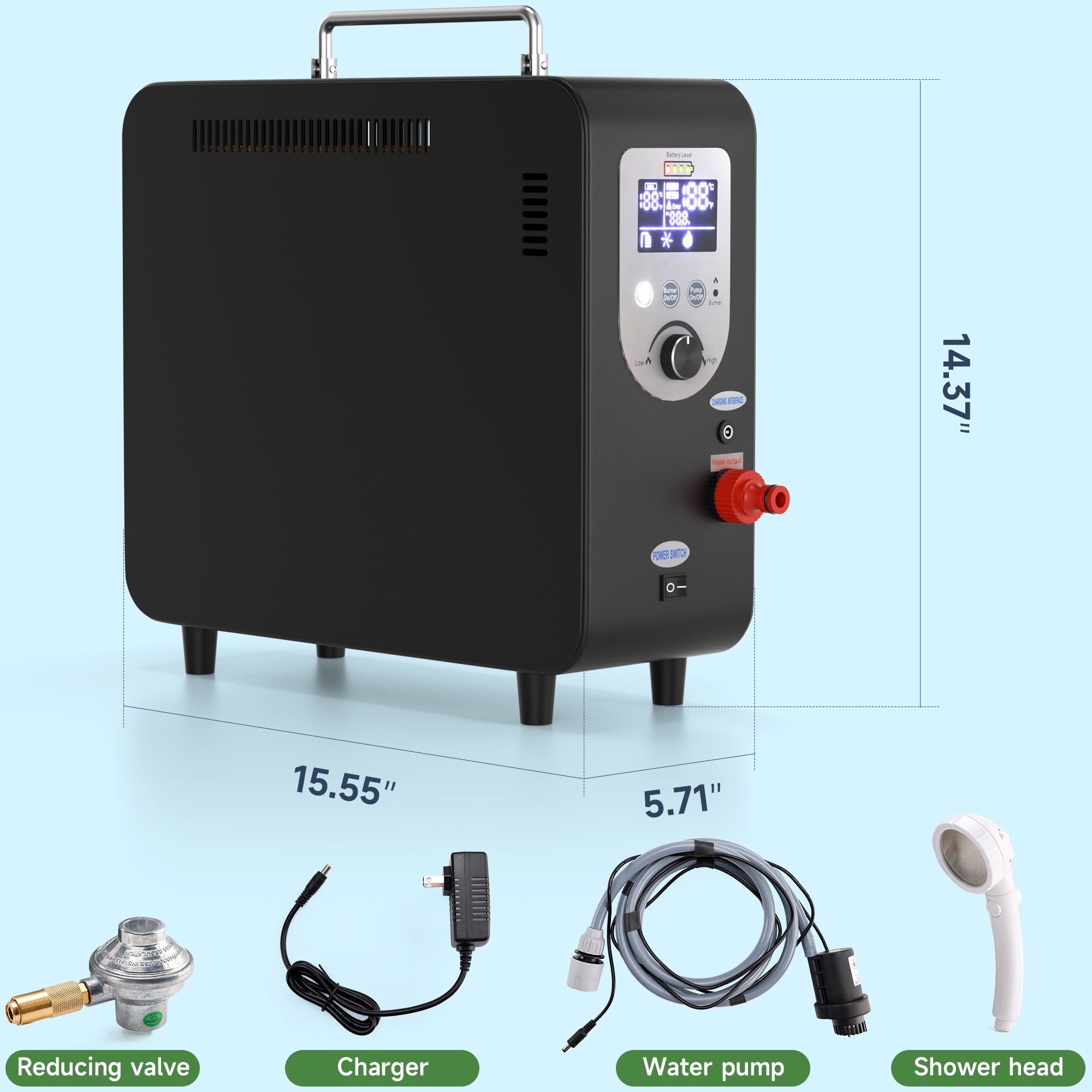 Portable Propane Water Heater for Camping, Instant Hot Water Heater On Demand with 4000mAh Battery for Outdoor Showering and Cleaning, Included Showerhead