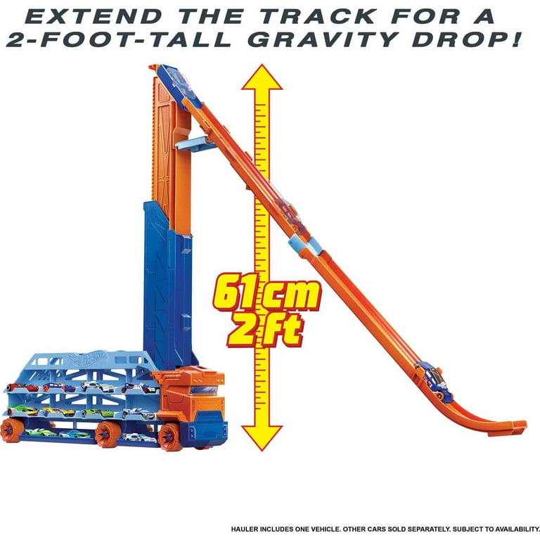 Hot Wheels City Speed Drop Transport Hauler with 1 Toy Car Stores 20 1 64 Scale Vehicles