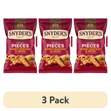 (3 pack) Snyder's of Hanover Honey Mustard & Onion Flavored Pretzel Pieces, 11.25 oz Bag