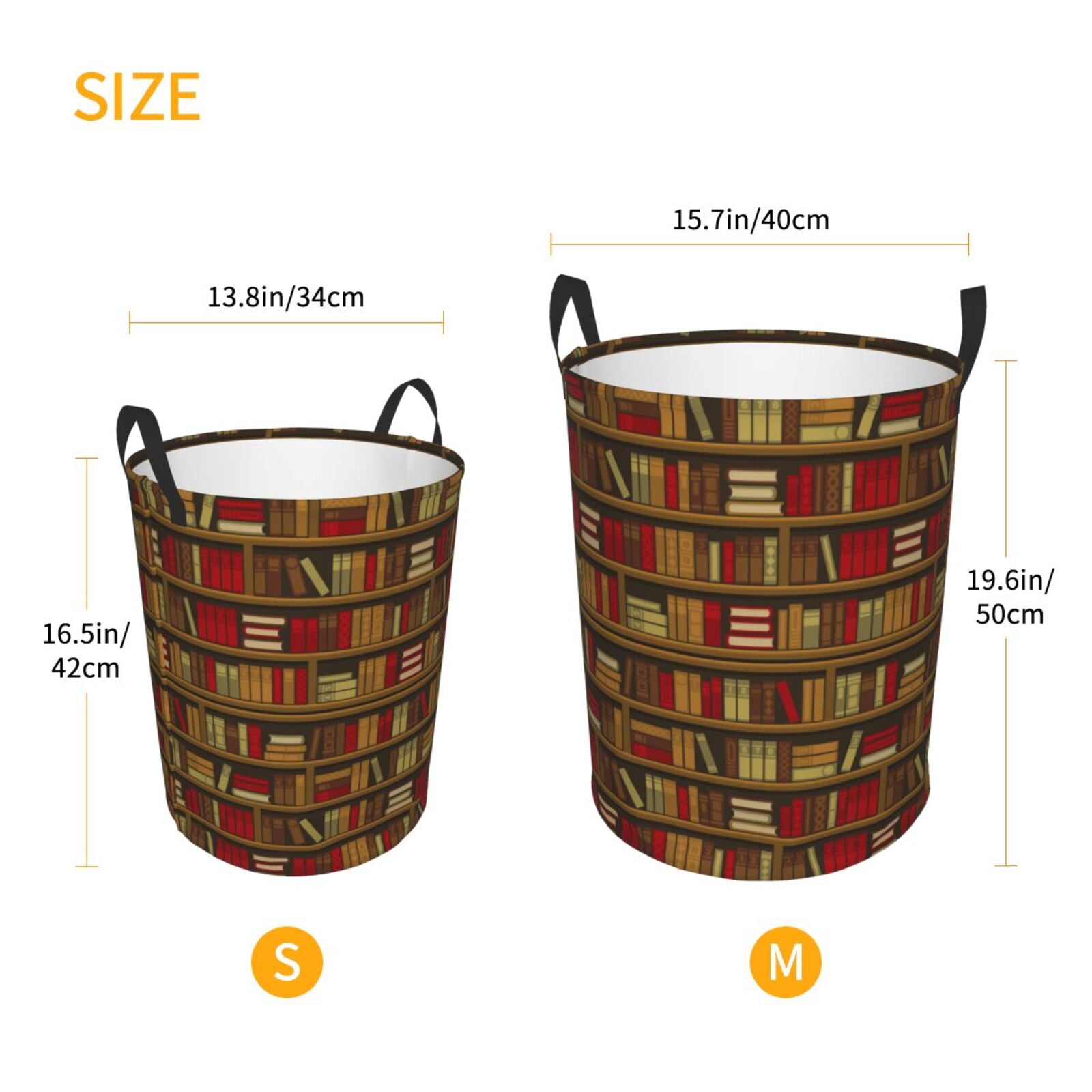 Large Laundry Basket with Handles - Library Book Shelf cool vintage Kids Baby Dirty Clothes Laundry Hamper for Bedroom Aesthetic