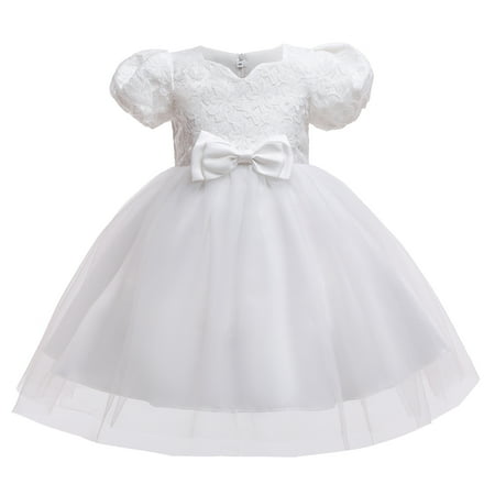 

3T Baby Girls Dress Baby Girls Party Dress Solid Color Bubble Sleeve Dress Birthday Gift 3-4T Toddler Girls Tulle Dress Formal Princess Dress White