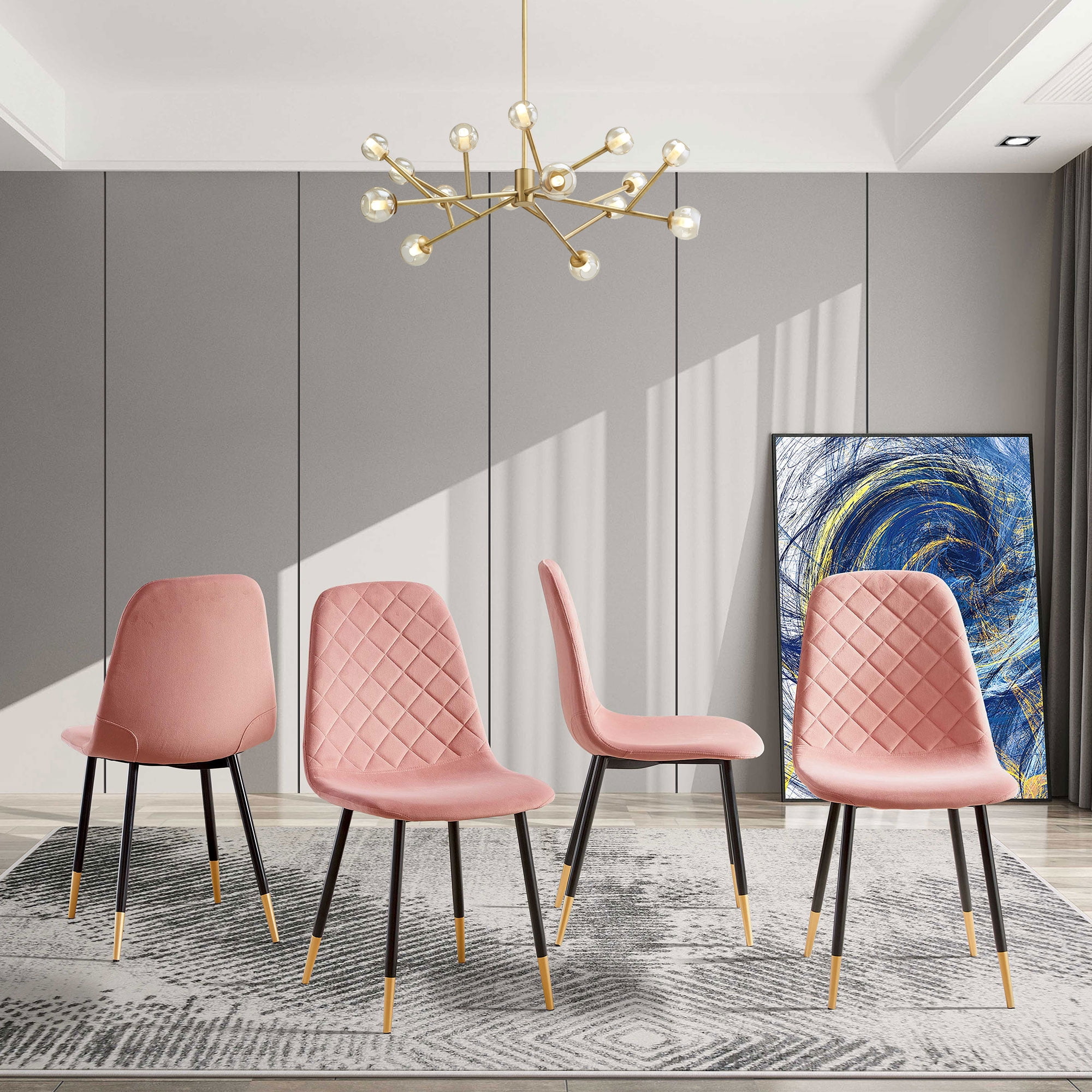 Pouseayar Pink Velvet Tufted Accent Chairs with Gold Metal Legs, Modern