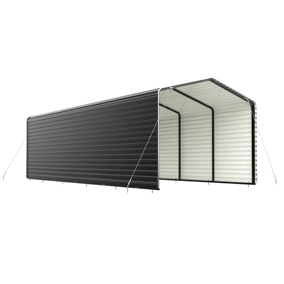 ALEKO Steel Carport with Corrugated Roof and Sidewall Panels 12 x 26 ft Black