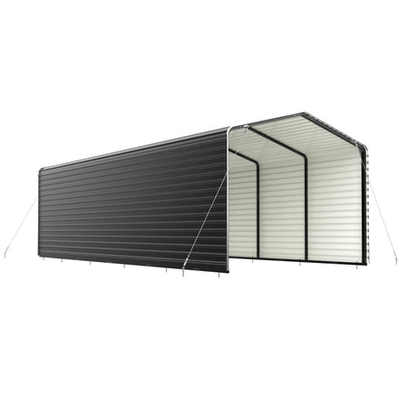 ALEKO Steel Carport with Corrugated Roof and Sidewall Panels 12 x 26 ft Black