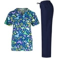 thumbnail image 1 of Minty Mint, Women's, Microfiber Printed Medical Scrub Set V-Neck Top and Pants, Navy, M, 1 of 3