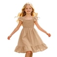 thumbnail image 7 of Bysome Toddler Kids Girls Dress Solid Color Flutter Sleeve Square Neck Pleated Summer Loose Fit Girls Dresses Size 5-6 Years Beige, 7 of 7
