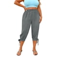 thumbnail image 2 of Womens Wide Leg Capris Women’s Loose Capris Plus Size Side Split Joggers Workout Pants with Drawstring Outdoor Hiking Athletic Cropped Trousers,Gray,XXL, 2 of 5