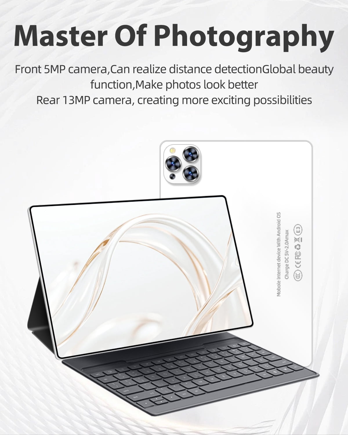 Tablet 2026 Newest Android 12 Tablet White, 10 Inch Tablet,5G Wi-Fi Tablet Computer,2 In 1 Tablet with Keyboard, 256GB ROM+8GB RAM ,Octa-Core Processor,1920 * 1200 IPS,Bluetooth,GPS