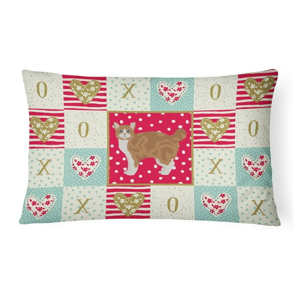 Carolines Treasures CK5647PW1216 Manx 2 Cat Love Canvas Fabric Decorative Pillow, Red, 12H x16W, multicolor