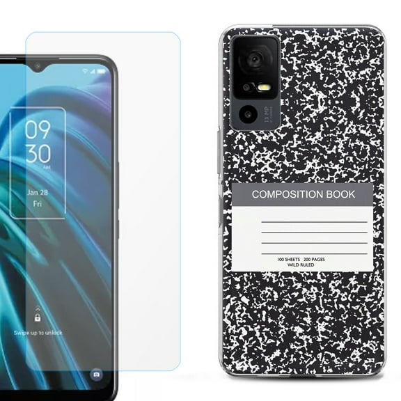 OneToughShield ® for TCL 40 XE 5G Shockproof Fashion Phone Case, with Tempered Glass Screen Protector - Composition Book