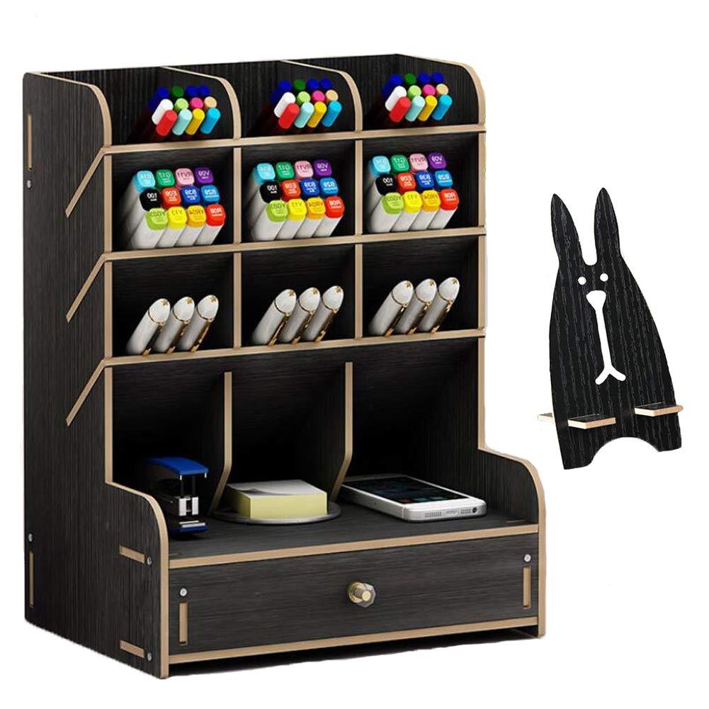 Marbrasse Wooden Desk Organizer, MultiFunctional DIY Pen Holder Box