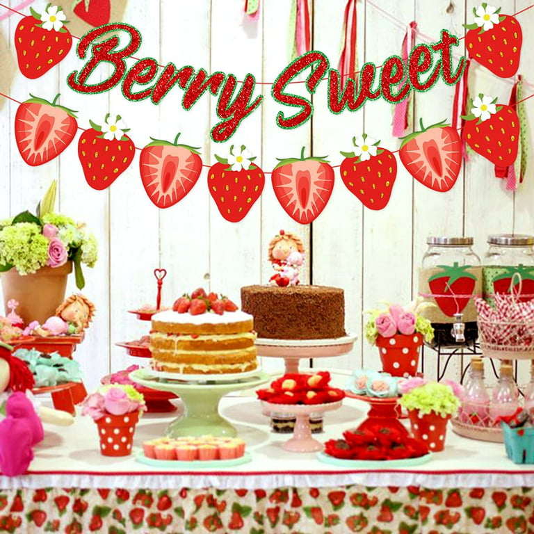 A Berry Sweet Baby is on the Way Banner, Berry Baby Shower Banner,  Strawberry Baby Shower Gender Reveal Party Decorations(Gold)