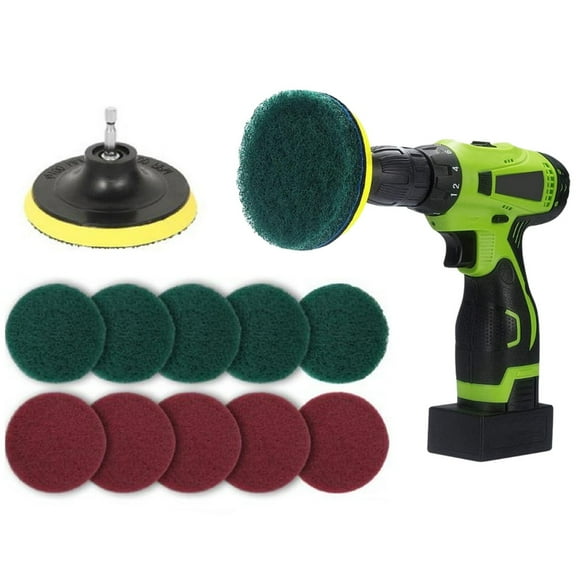 11-Piece Drill Cleaning Set with 10 Pads & Sticky Disk | Glass, Tile, Tub Scrubber Pads | No-Scratch Surface Cleaning for Bathroom & Kitchen