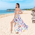 thumbnail image 6 of FORMRS Womens Long Sarong Beach Wrap Semi-Sheer Bikini Skirt Bathing Swimsuit Cover Up, Purple Wildflower Pattern, 6 of 7