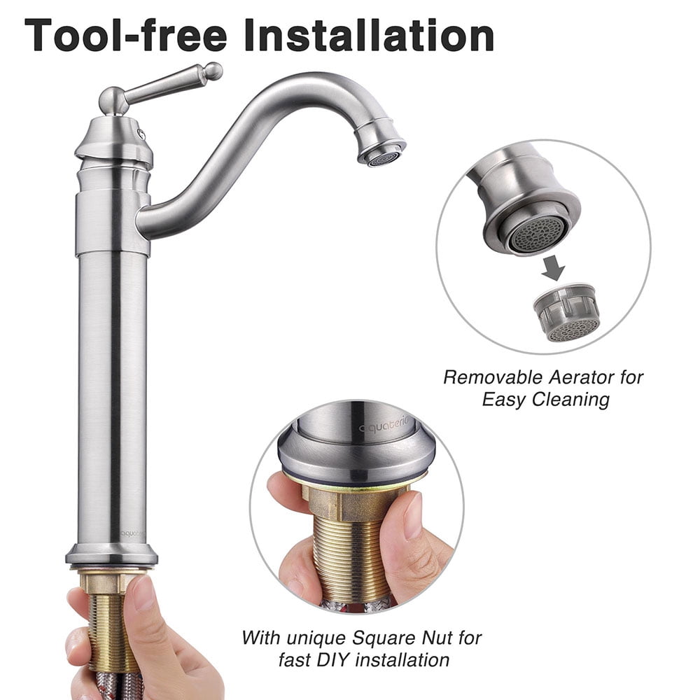 Aquaterior 13-1/2" Tall Bathroom Faucet Vessel Sink Single Handle Brushed Nickel CUPC NSF