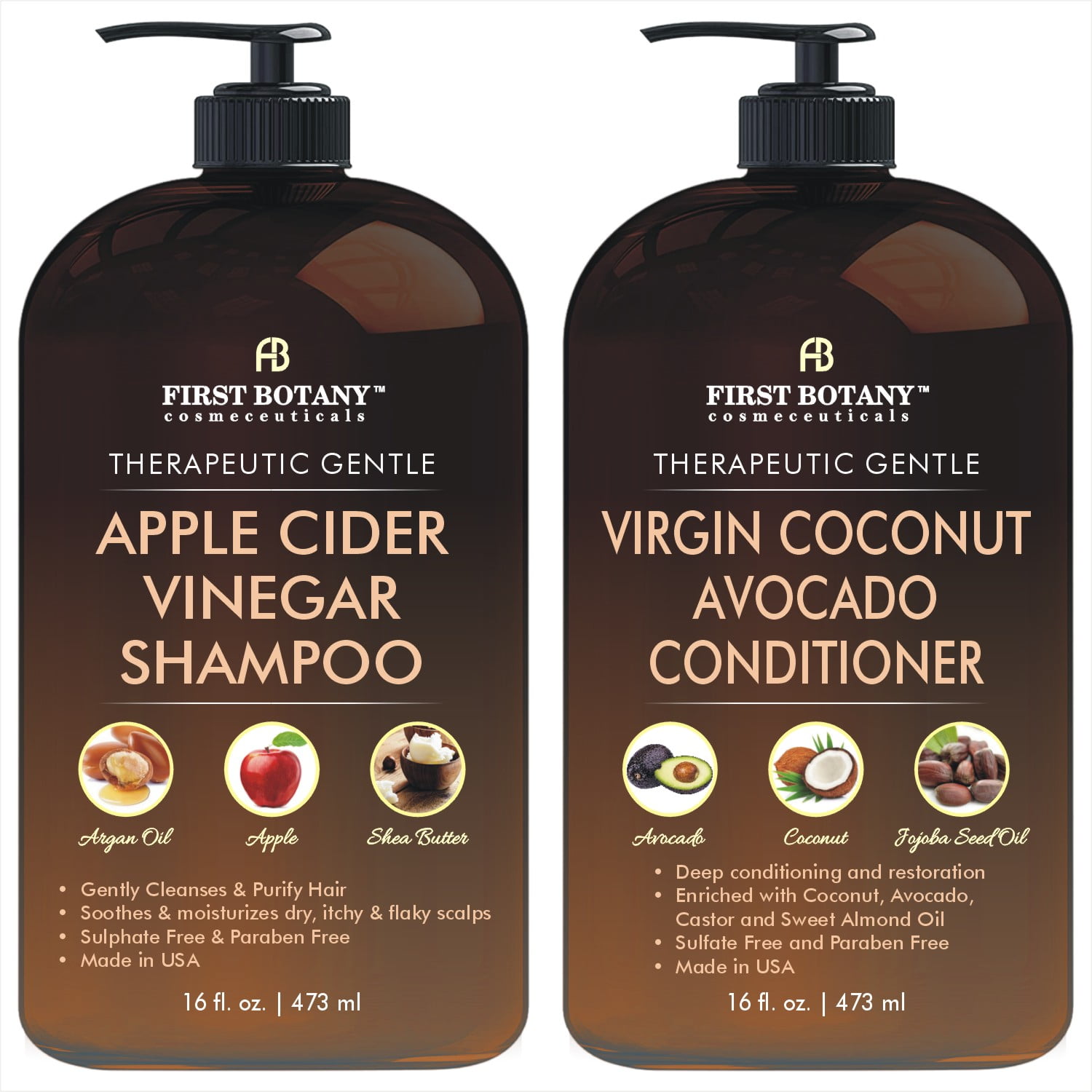 Apple Cider Vinegar Shampoo & Avocado Coconut Conditioner Set 2 x 16