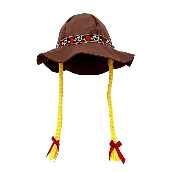 QIYAGBSA Women Festival Hat Braided Detail Embroidered Band Curved Brim for Oktoberfest Costume Party (Brown Free Size)