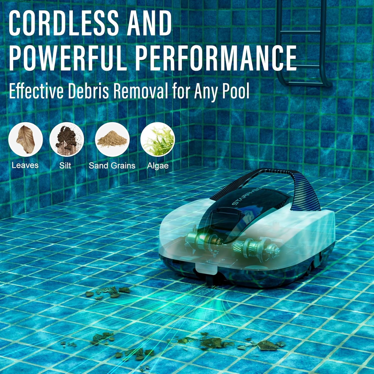 Starrybot Cordless Robotic Pool Cleaner, Portable Swimming Robotic Pool Vacuum Self-Parking Technology, Ideal for Above-Ground Pools