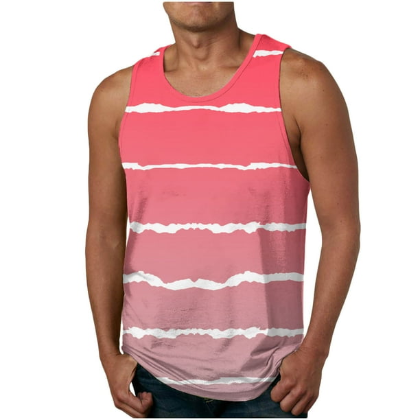 Hombres Casual Gradación Raya Impresión Suéter Cuello Redondo Tanque Deportivo